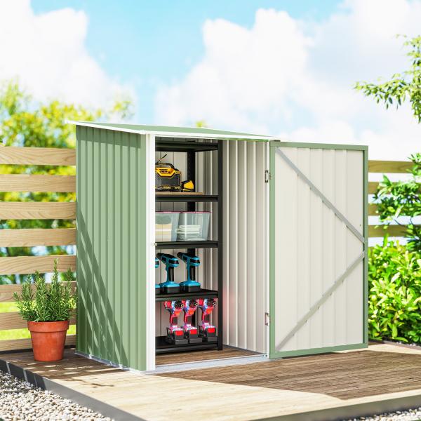 Abrigo de Jardim Metálico 0,92 m² 100x103x160 cm com 1 Porta e Fecho para Armazenamento Ferramentas Verde Claro