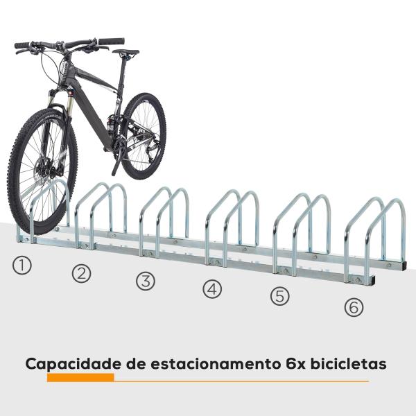Estacionamento para 6 Bicicletas Suporte de Aço para Estacionar Bicicletas no Chão para Interior e Exterior 179x33x27 cm Prata