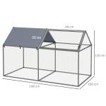 Gaiola para Pequenos Animais de Aço com 1 Porta Superior e Cobertura Anti - UV para Exterior Jardim 198x100x120 cm Prata