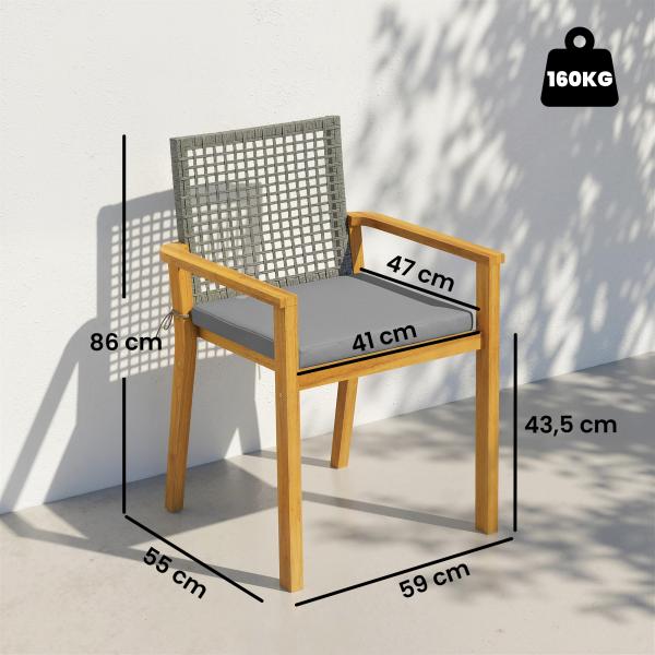 Conjunto de 2 Cadeiras de Jardim Exterior em Madeira Empilháveis com Almofadas Removíveis Braços Encosto 59x55x86 cm Madeira