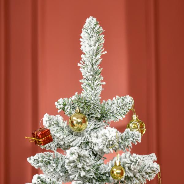 Árvore de Natal Artificial 180cm com Neve Ignífugo com 750 Ramos Folhas de PVC Base Dobrável Verde