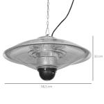 Aquecedor de Jardim Elétrico 1010W/1200W Infravermelho com Controlo Remoto 2 Níveis de Calor Proteção IP44 Ø58,5x33cm Prata