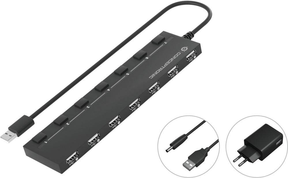 Adaptador Hub 7 - EM - 1 USB 2.0 - (7x USB 2.0) c/ Adaptador de Energia - CONCEPTRONIC