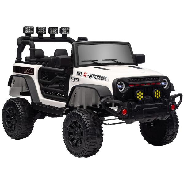 Carro Elétrico para Crianças com Bateria de 12V Controlo Remoto Faróis LED Buzina e Música 100x63x65 cm Branco