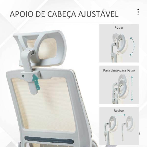 Cadeira de Escritório de Malha Giratória com Altura e Apoio para a Cabeça Ajustáveis 58x61x102 - 119 cm Bege