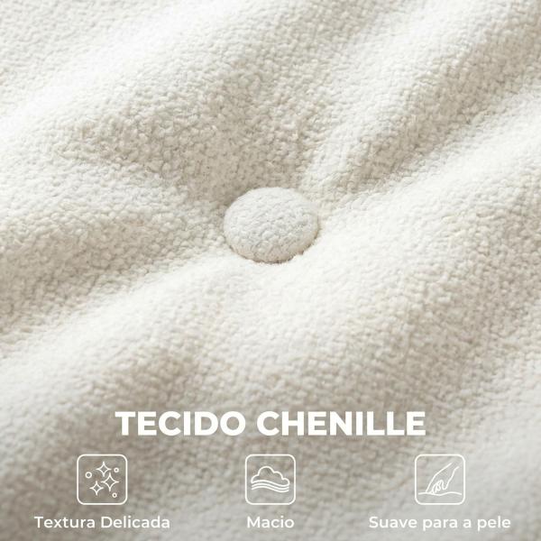 Sofá de 3 Lugares em Chenille sem Estrutura com Assento Profundo e Acabamento Capitoné, Creme