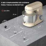 Batedeira Planetária 4,5L 1300W 6 Velocidades Taça de Aço Inoxidável Batedor Gancho Varas Bege