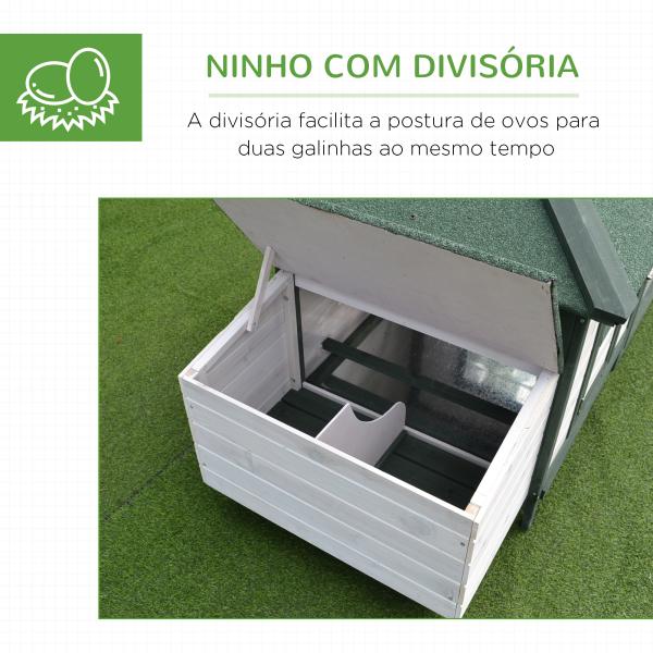 Galinheiro de Madeira de Pinho para 1 - 2 Galinhas com Caixa Ninho Bandeja e Espaço para Correr 196x76x97 cm Verde