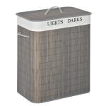 Cesto para Roupa Suja de Bambú Capacidade de 100L com Tampa Removível Bolsa com 2 Compartimentos 52x32x63 cm Cinza