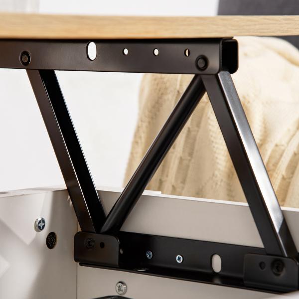 Mesa de Centro com Bancada Elevatória Compartimento Aberto e Oculto 100x50x45 - 58,5 cm Branco e Madeira