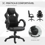 Cadeira de Escritório Ergonómica Cadeira de Escritório Giratória com Altura Ajustável Encosto Alto Estofado em Couro PU e Malha Transpirável 71x61x108 - 118cm Preto