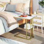 Mesa Auxiliar Estrutura em C Mesa Auxiliar Estreita de 2 Níveis com Prateleira 50x30x57,5 cm Branco Efeito Mármore