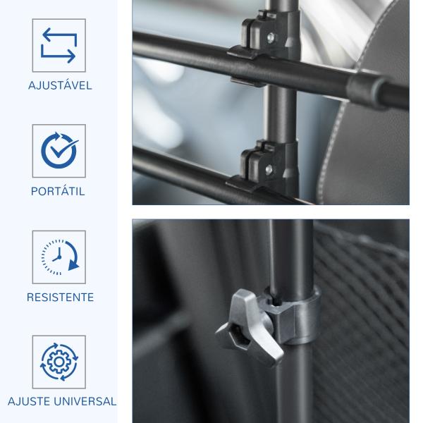 Grade de Segurança de Carro para Cães Ajustável em Largura e Altura 87 - 135x85x120cm Grade Separadora para Porta Malas de Carro Universal Metal Preto