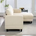Sofá Chaise Longue de 3 Lugares em L Estofado em Veludo Assento e Encosto Almofadados 214x134x87 cm Bege