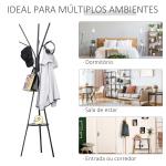 Cabide de Pé Metálico para Pendurar Roupa Bolsas com 9 Ganchos e Prateleira Cabide de Pé Moderno 45x45x180 cm Preto