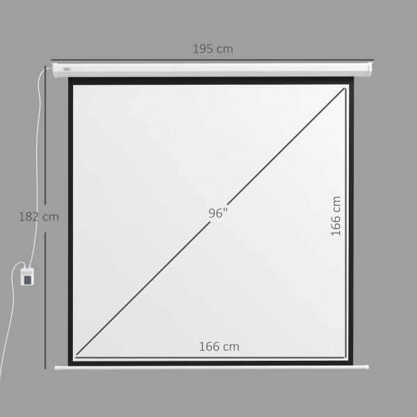 Ecrã de Projeção Elétrico 96 Polegadas com Comando à Distância Formato 1:1 para Interior e Exterior Branco