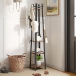 Cabideiro de Pé com 4 Níveis 4 Prateleiras 8 Ganchos com Estrutura Metálica para Pendurar Roupas e Chapéus Marrom Rústico
