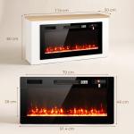 Lareira Elétrica de Pé 900/1800 W com Móvel para TV até 55", 12 Cores de Chama 3D, 5 Níveis de Brilho, Comando à Distância, para 35 m², Branco