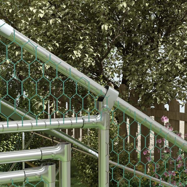 Galinheiro para Exterior 3x4 m Galinheiro de Aço Galvanizado com Comedouro Suspenso Tipo Espeto Poleiro Anti - UV Prata
