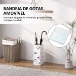 Suporte para Guarda Chuva de Aço com 4 Ganchos e Bandeja de Gotejamento Amovível 15,5x15,5x41 cm Branco