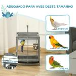 Gaiola para Pássaros Portátil com 2 Poleiros de Madeira Comedouros de Aço Inoxidável e Bandeja Amovível 48x38x47,8 cm Preto