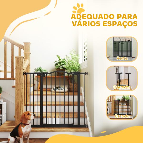 Barreira de Segurança para Cães com Largura Ajustável 74 - 94 cm e Extensão para Escadas e Portas Preto