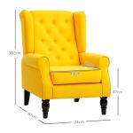 Poltrona de Sala com Apoios de Braço e Pernas de Madeira Capacidade de 160 kg para Quarto Escritório 74x86x102 cm Amarelo