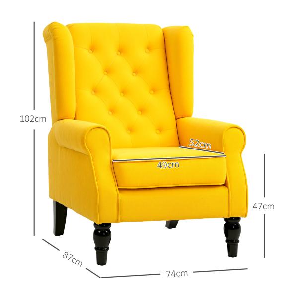 Poltrona de Sala com Apoios de Braço e Pernas de Madeira Capacidade de 160 kg para Quarto Escritório 74x86x102 cm Amarelo