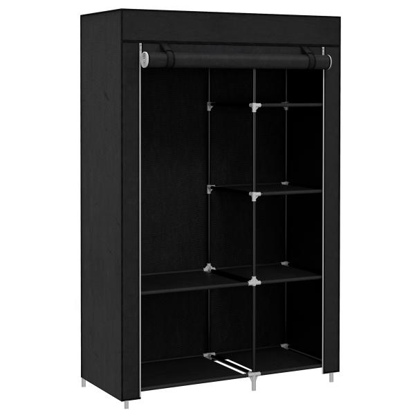 Roupeiro de Tecido Dobrável com 6 Prateleiras e 1 Barra de Pendurar para Dormitório Vestidor 103x43x162,5 cm Preto