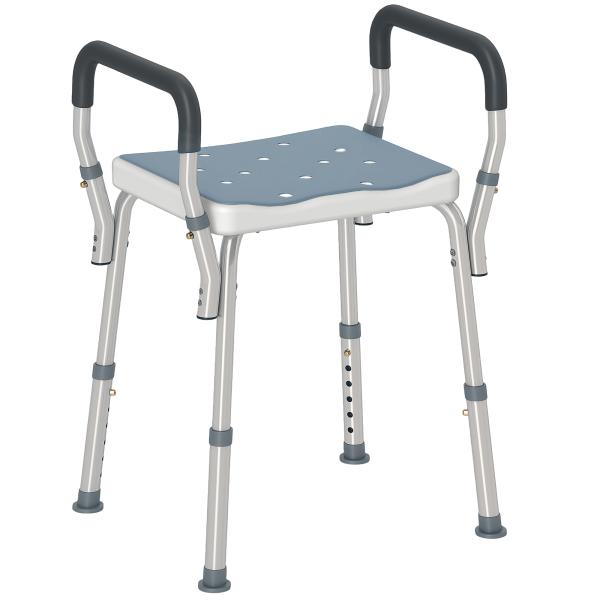 Banco de Duche com Altura Ajustável Banco de Duche de Alumínio Antiderrapante para Idosos e Descapacitados 52x45x57 - 69 cm Azul
