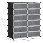 Sapateira Modular de Cubos de Plástico Armário Modular para Sapatos com 12 Cubos com Porta Desenho de DIY 94x37x108 cm Preto