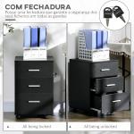 Bloco de Gavetas para Escritório Móvel de Arquivos com 3 Gavetas e Fechadura para Secretária Casa 40x40x61,5 cm Preto
