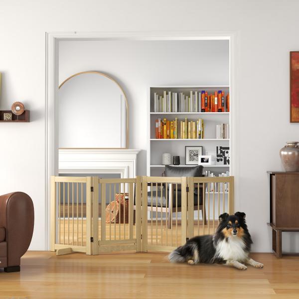 Barreira de Segurança para Cães em Madeira Dobrável para Escadas e Portas para Cães Pequenos e Médios de 4 Painéis 204x36x75 cm Madeira