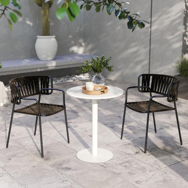 Mesa de Refeição Redonda para 2 Pessoas Mesa de Cozinha de Aço para Interior e Exterior Ø60x72 cm Branco