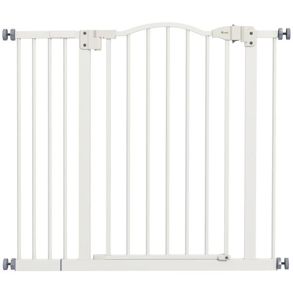 Barreira de Segurança para Cães com Largura Ajustável 74 - 94 cm e Extensão para Escadas e Portas Branco