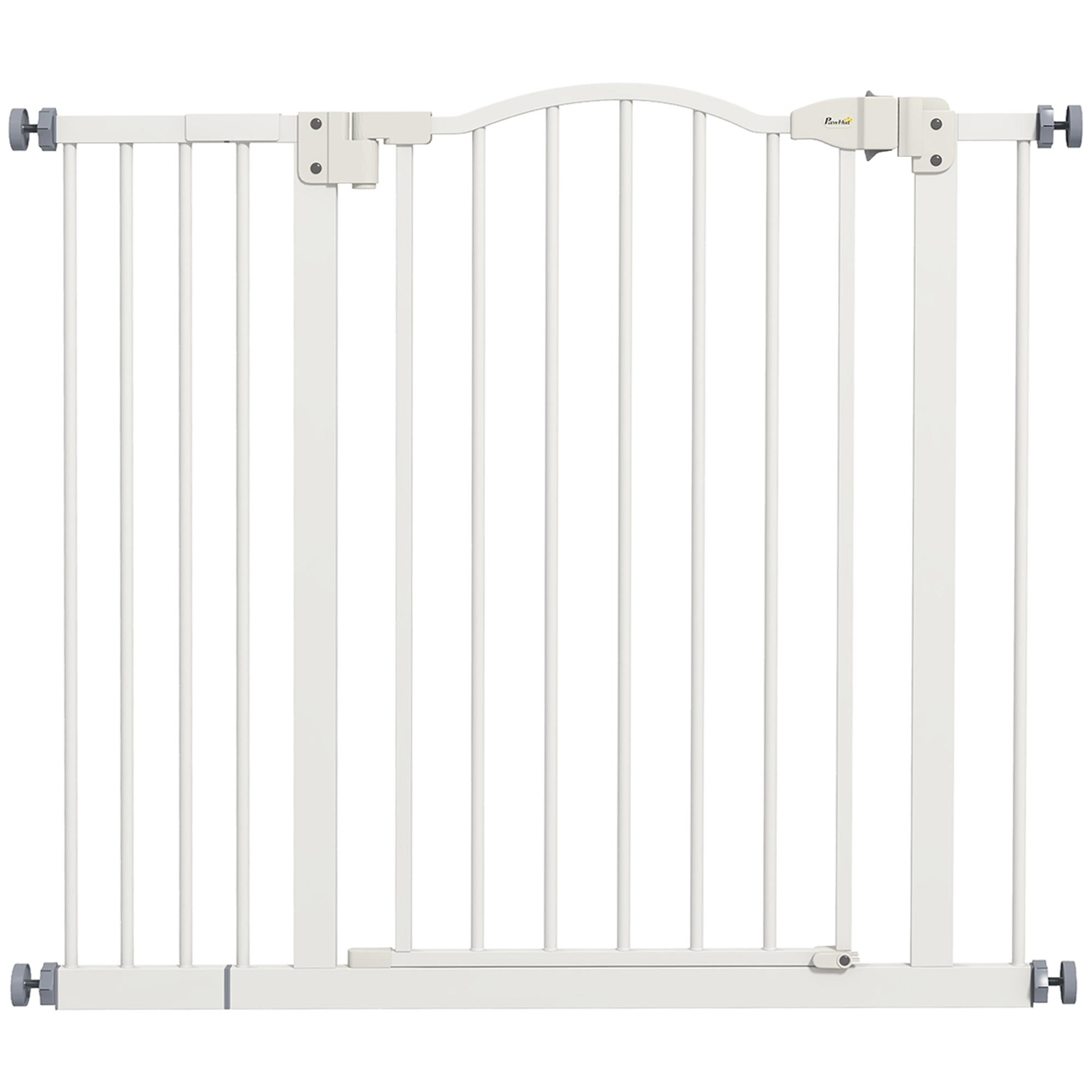 Barreira de Segurança para Cães com Largura Ajustável 74 - 94 cm e Extensão para Escadas e Portas Branco