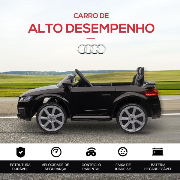 Carro Elétrico Audi TT para Crianças acima de 3 Anos com Controlo Remoto Música e Luzes Bateria 12V 102x60x44 cm Preto
