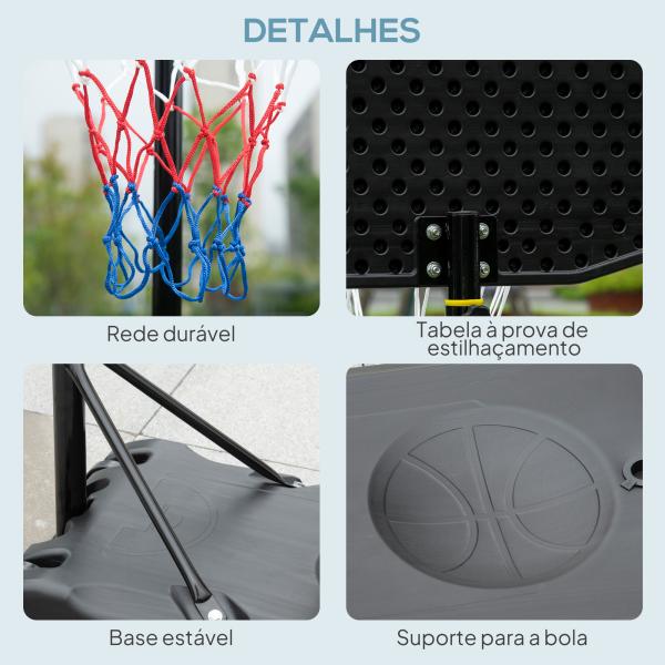 Tabela de Basquetebol para Exterior Altura Ajustável 160 - 210 cm com Rodas e Base Preenchível 76x48x254 cm Preto