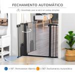 Barreira de Segurança de Cães Animais de Estimação para Escadas e Portas 75 - 103cm com 2 Extensões Fechamento Automático e Sistema de Duplo Bloqueio Aço Preto