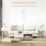 Conjunto de 2 Mesas de Cabeceira com Gaveta e Pés de Madeira Estilo Moderno 40,5x30,5x60cm Branco e Madeira