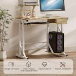 Secretária para Computador com Bandeja para Teclado e Gaveta, Mesa de Estudo para Escritório, 90x50x100 cm, Carvalho