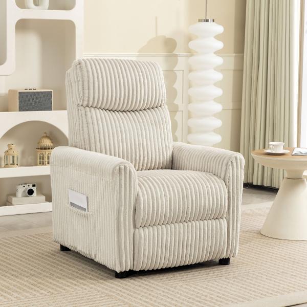Poltrona Relax Reclinável Manual Estofada em Veludo com Apoio para Pés 73x86x100 cm Creme