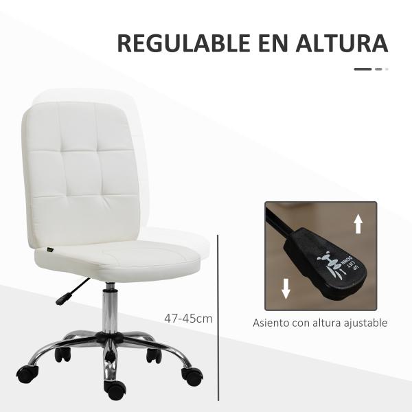 Cadeira de Escritório Giratória de Couro Sintético com Altura Ajustável Estilo Moderno Carga 120 kg 45x59x90 - 100 cm Branco