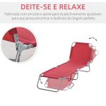 Espreguiçadeira Dobrável Espreguiçadeira de Jardim com Encosto Ajustável em 5 Posições para Terraço 187x55x24 cm Vermelho