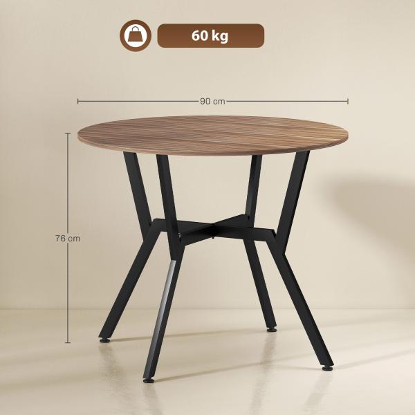 Mesa de Cozinha Redonda Mesa de Jantar Estilo Industrial com Bancada de Madeira e Estrutura de Aço Ø90x76 cm Marrom e Preto