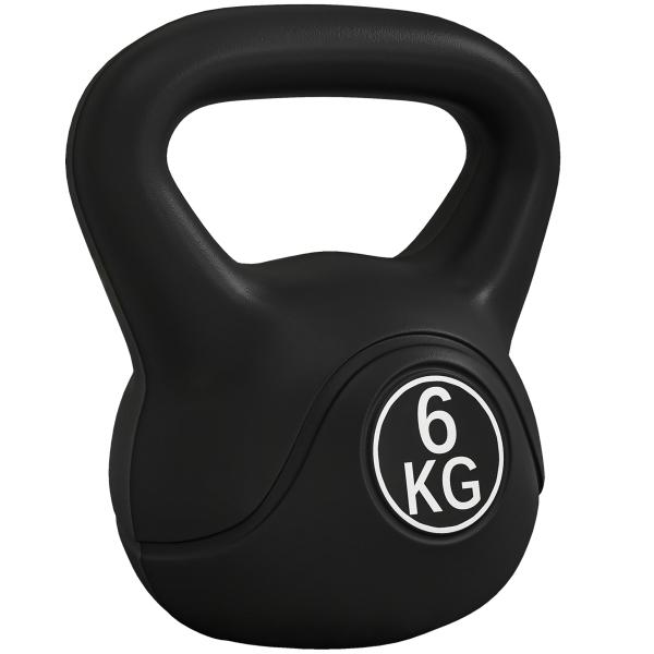 Peso Russo de 6 kg Kettlebell Fitness Preenchido de Areia com Punho Largo Antiderrapante 20x13x22 cm Preto