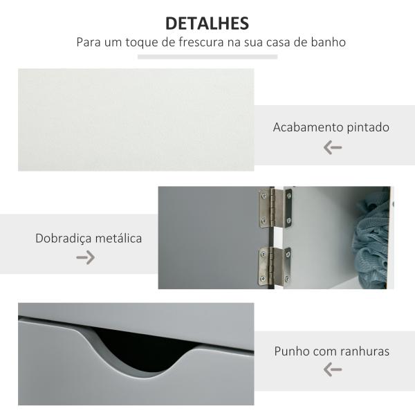 Coluna Casa de Banho com 2 Portas e 2 Prateleiras Abertas Estilo Moderno 15,2x29,8x118cm Branco e Cinza