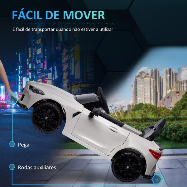 Carro Elétrico para Crianças BMW M4 12V com Controlo Remoto Faróis Buzina Música e Velocidade 3 - 5 km/h 108x69,5x51 cm Branco