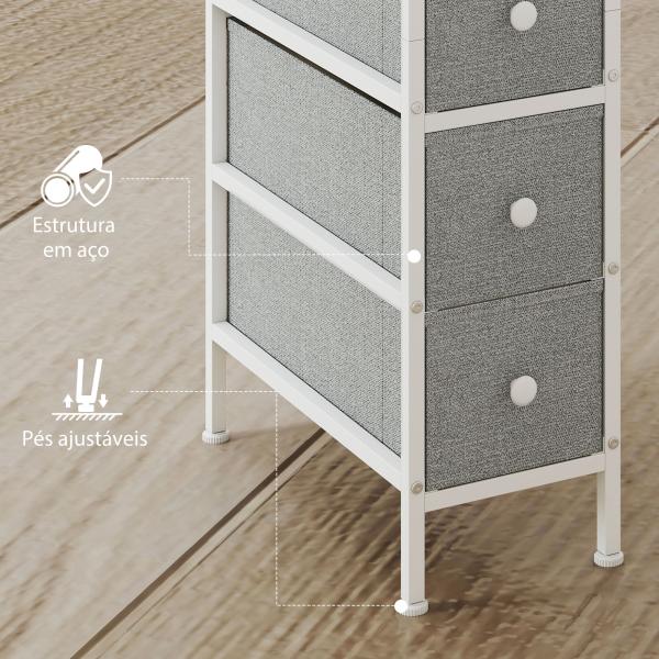 Móvel de Arrumação Estreito com 4 Gavetas de Tecido para Espaços Pequenos 20x43x81,5 cm Cinzento Claro