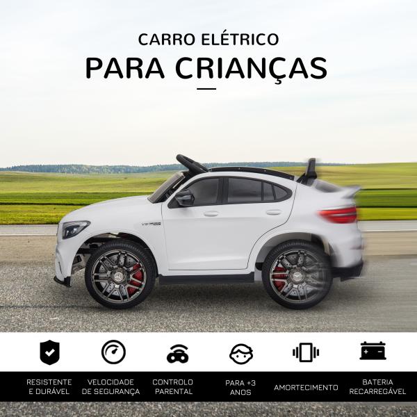 Carro Elétrico Infantil Mercedes AMG 12V com Controle Remoto Música Luzes Abertura da Porta Passeio para Crianças 3 - 5 Anos Branco 115x70x55 cm